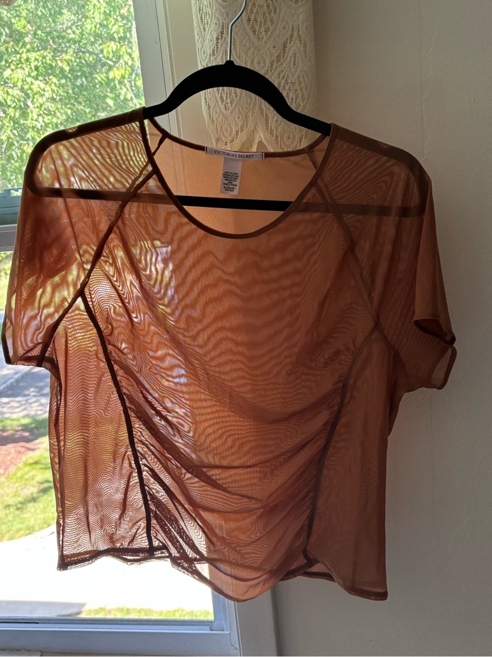 Victoria's Secret Toffee Brown Ruched Sheer Short Sleeve Top - Picture 3 of 6